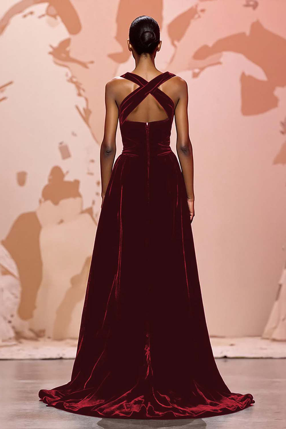 Simple Black Velvet Keyhole Long Evening Dress