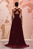 Simple Black Velvet Keyhole Long Evening Dress