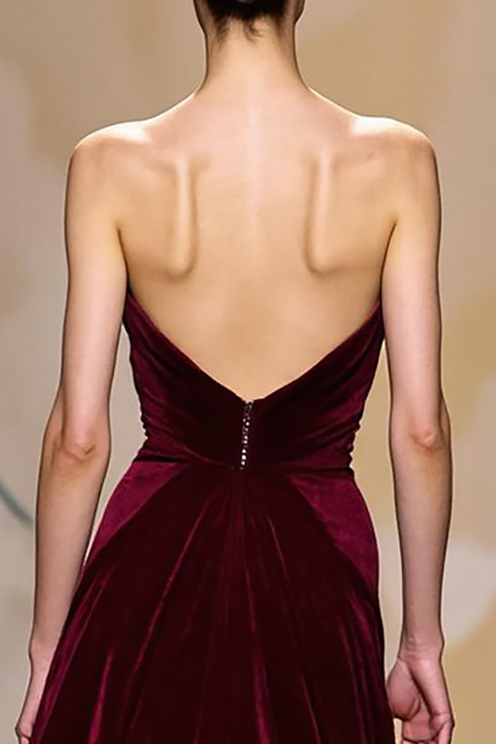 Dark Red Velvet A Line Strapless Long Holiday Party Dress