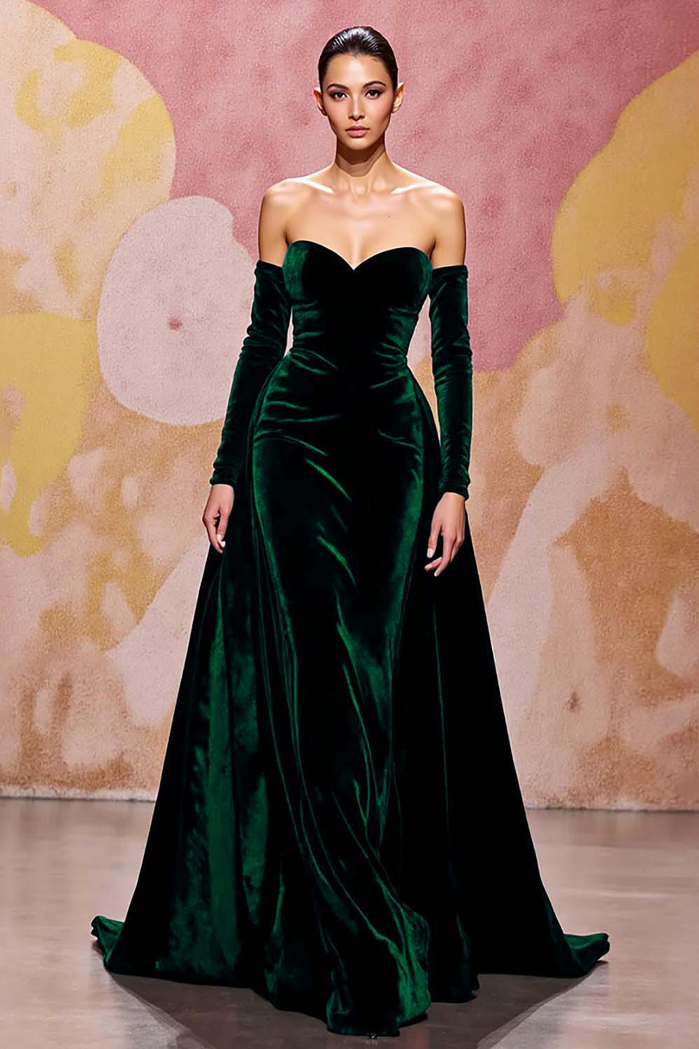 Dark Red Velvet A Line Long Off the Shoulder Evening Dress