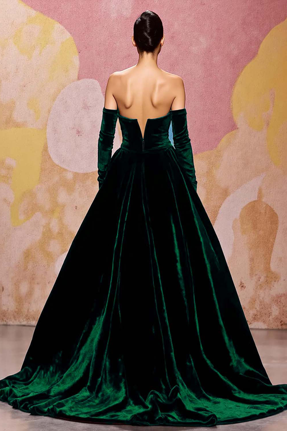 Dark Red Velvet A Line Long Off the Shoulder Evening Dress