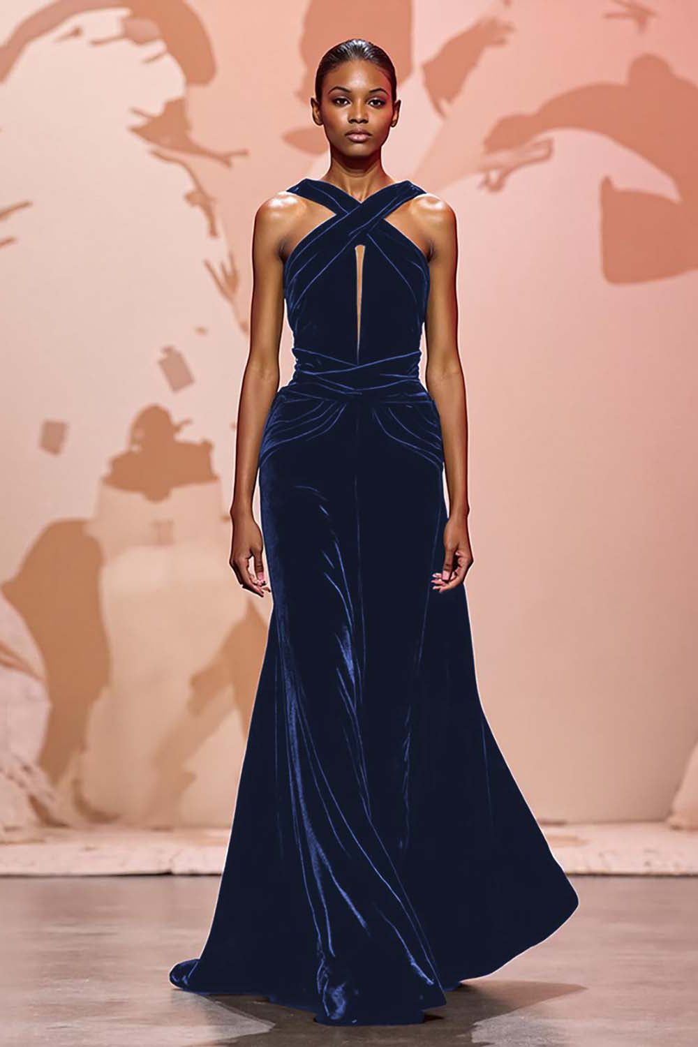 Simple Black Velvet Keyhole Long Evening Dress