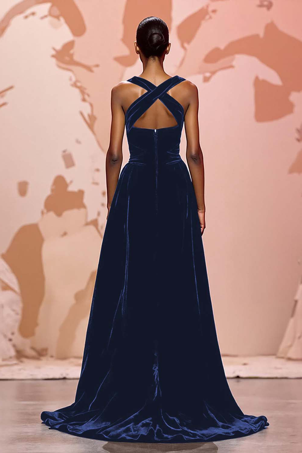 Simple Black Velvet Keyhole Long Evening Dress