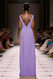 Simple Ivory V-Neck Sheath Satin Backless Long Evening Dress