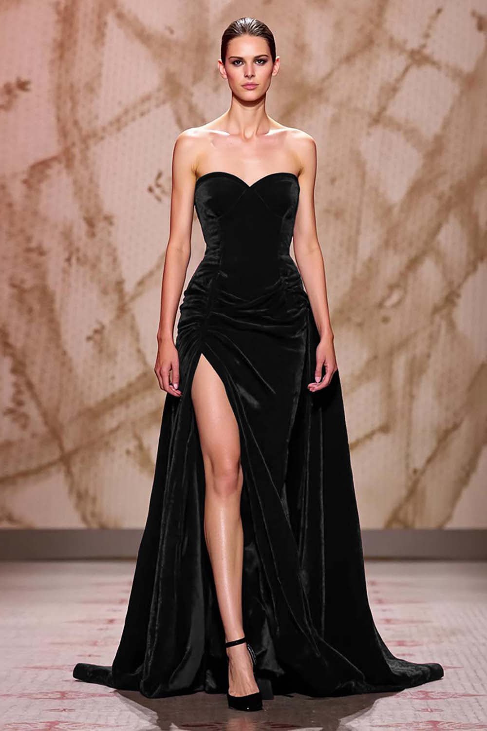 Dark Red Velvet Sweetheart Long Evening Dress with Slit