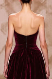 Dark Red Velvet Sweetheart Long Evening Dress with Slit