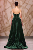 Dark Red Velvet Sweetheart Long Evening Dress with Slit