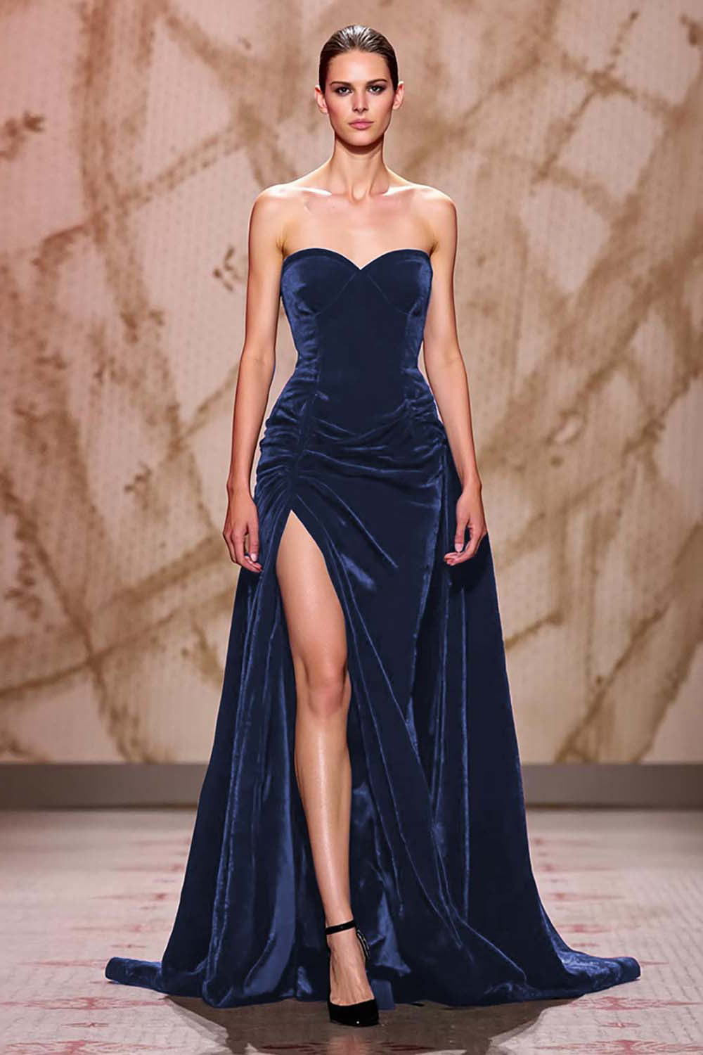 Dark Red Velvet Sweetheart Long Evening Dress with Slit