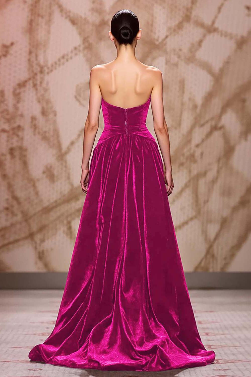 Dark Red Velvet Sweetheart Long Evening Dress with Slit