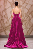 Dark Red Velvet Sweetheart Long Evening Dress with Slit