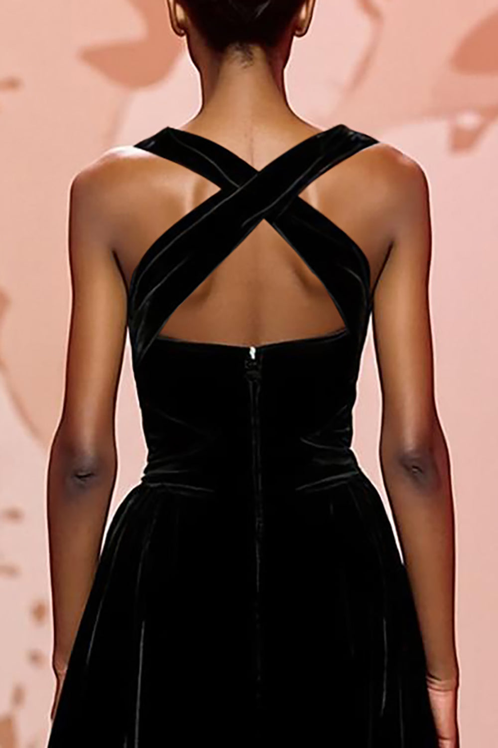 Simple Black Velvet Keyhole Long Evening Dress