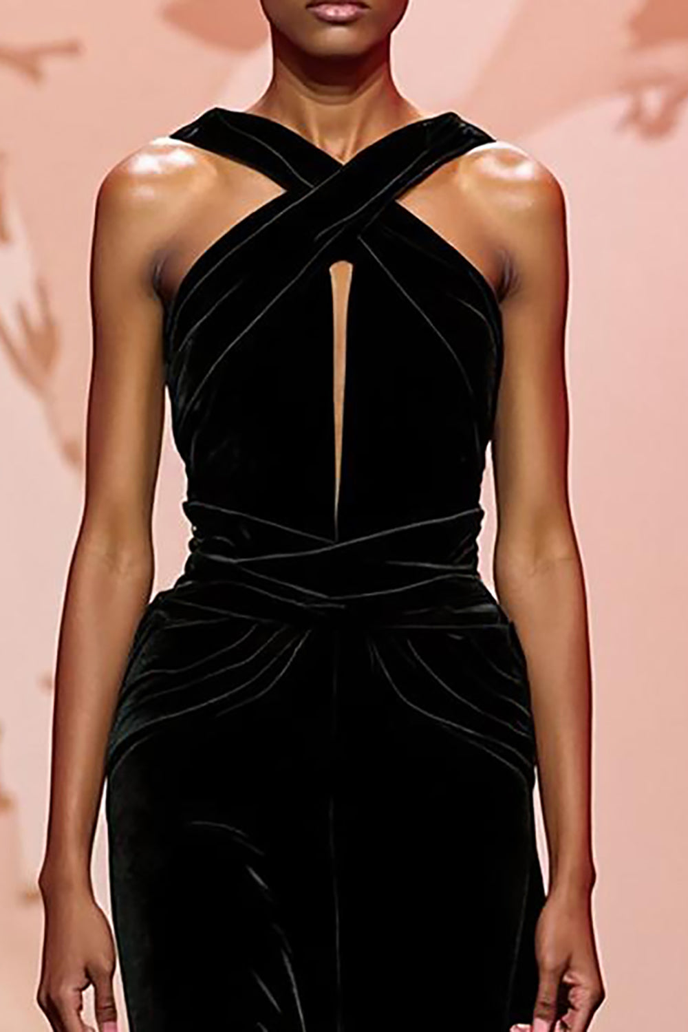 Simple Black Velvet Keyhole Long Evening Dress