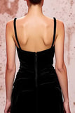 Simple Black Velvet Spaghetti Straps Long Evening Dress