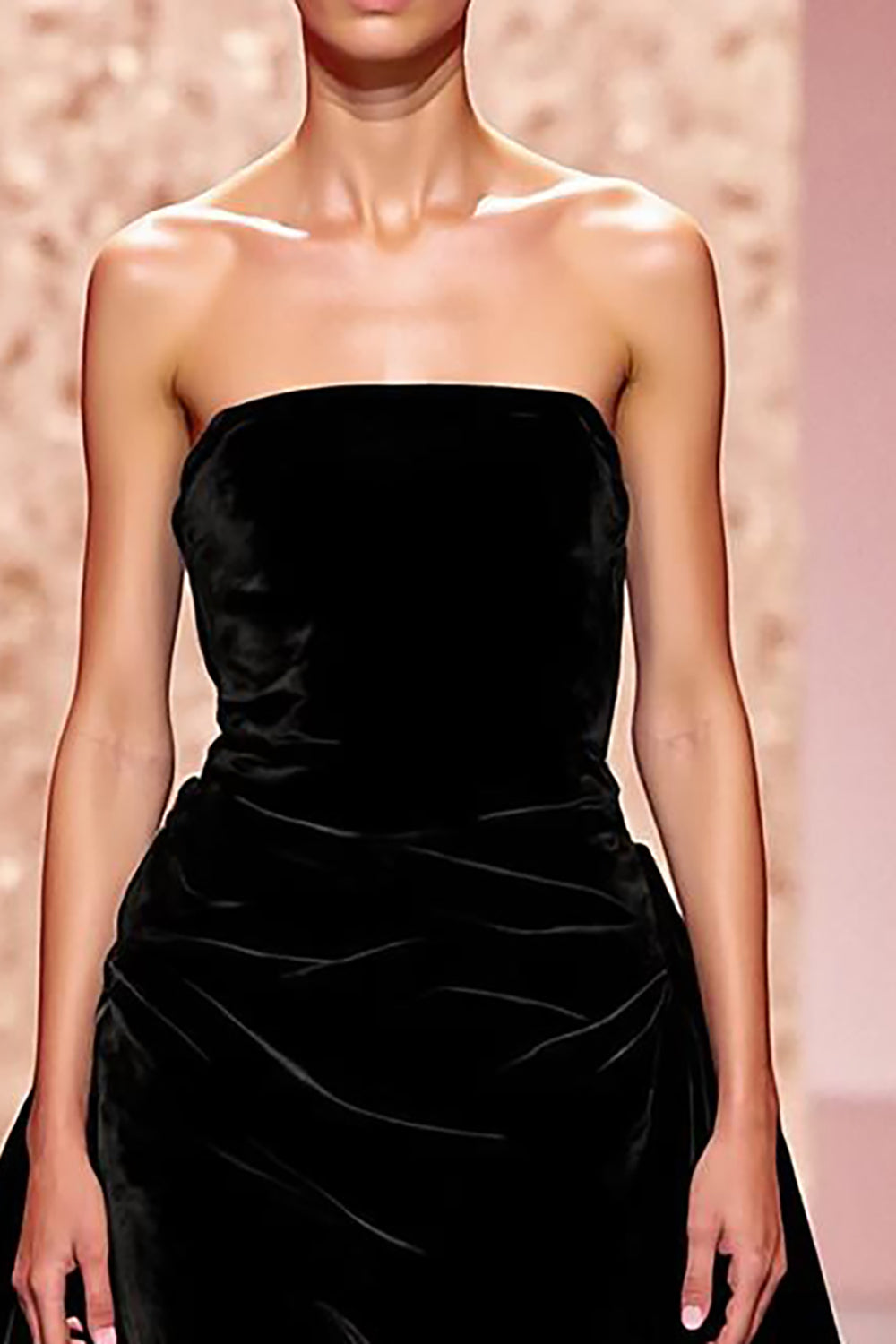 Simple Black Strapless Velvet A Line Long Evening Dress