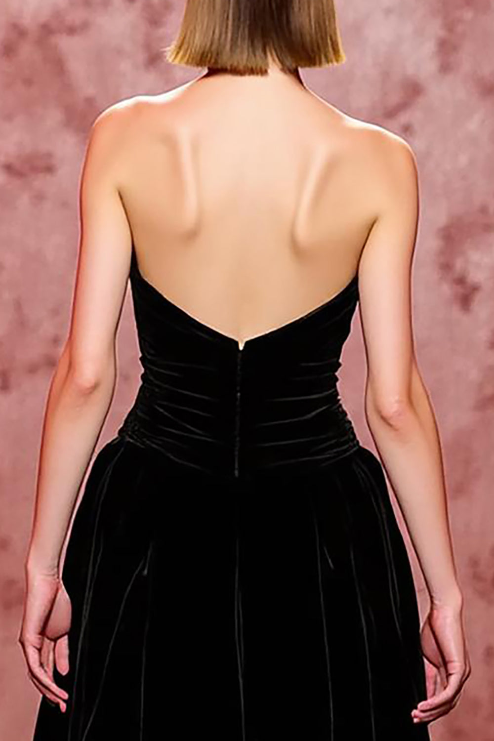 Simple Black Velvet Long Strapless Evening Dress with Slit