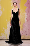 Simple Black Velvet Long Sheath Evening Dress