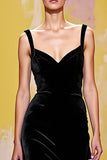 Simple Black Velvet Long Sheath Evening Dress