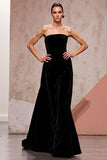 Simple Black Velvet Backless Long Evening Dress