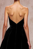 Simple Black Velvet Backless Long Evening Dress