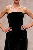 Simple Black Velvet Backless Long Evening Dress