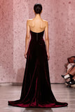 Dark Red Strapless Velvet Long Sheath Evening Dress