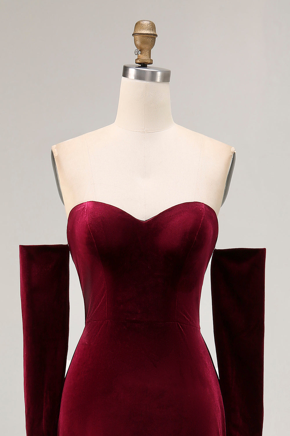 Dark Red Velvet Off the Shoulder A Line Long Evening Dress with Sleeves