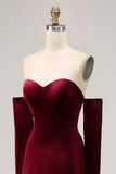 Dark Red Velvet Off the Shoulder A Line Long Evening Dress with Sleeves