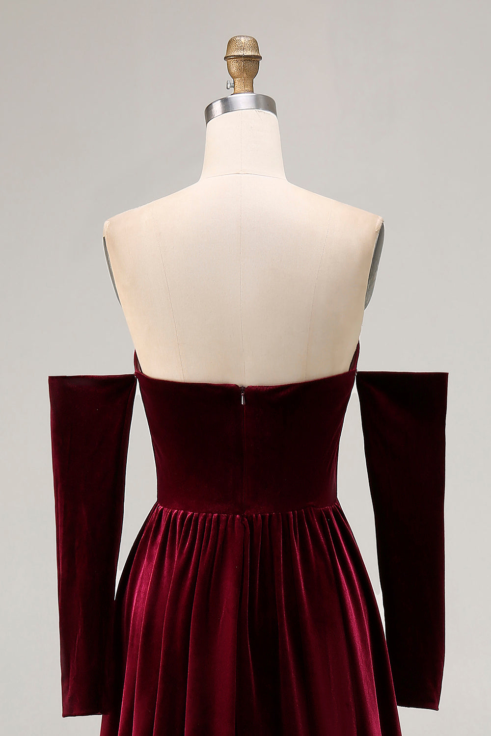 Dark Red Velvet Off the Shoulder A Line Long Evening Dress with Sleeves