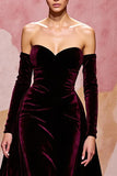 Dark Red Velvet A Line Long Off the Shoulder Evening Dress