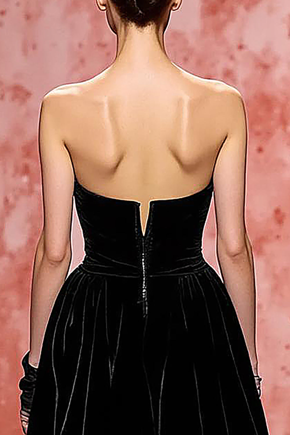 Black A Line Strapless Long Velvet Evening Dress with Slit
