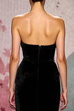 Simple Black Velvet Strapless Mermaid Long Evening Dress