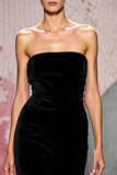 Simple Black Velvet Strapless Mermaid Long Evening Dress