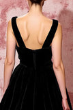Simple Black A Line Velvet Long Evening Dress