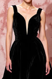Simple Black A Line Velvet Long Evening Dress