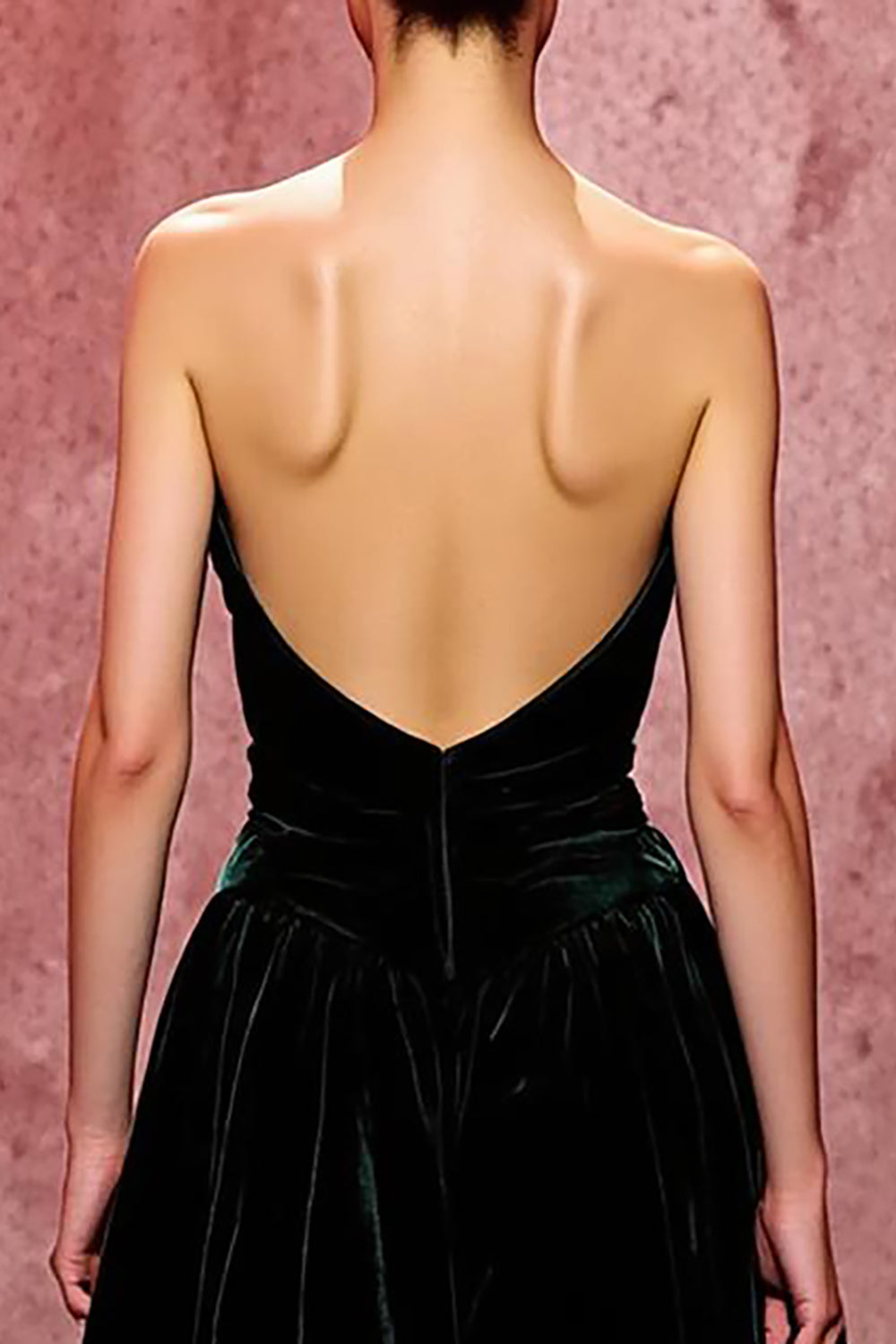 Simple Dark Green Strapless Velvet Long Evening Dress