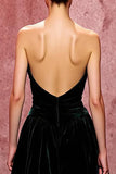 Simple Dark Green Strapless Velvet Long Evening Dress