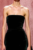 Simple Dark Green Strapless Velvet Long Evening Dress