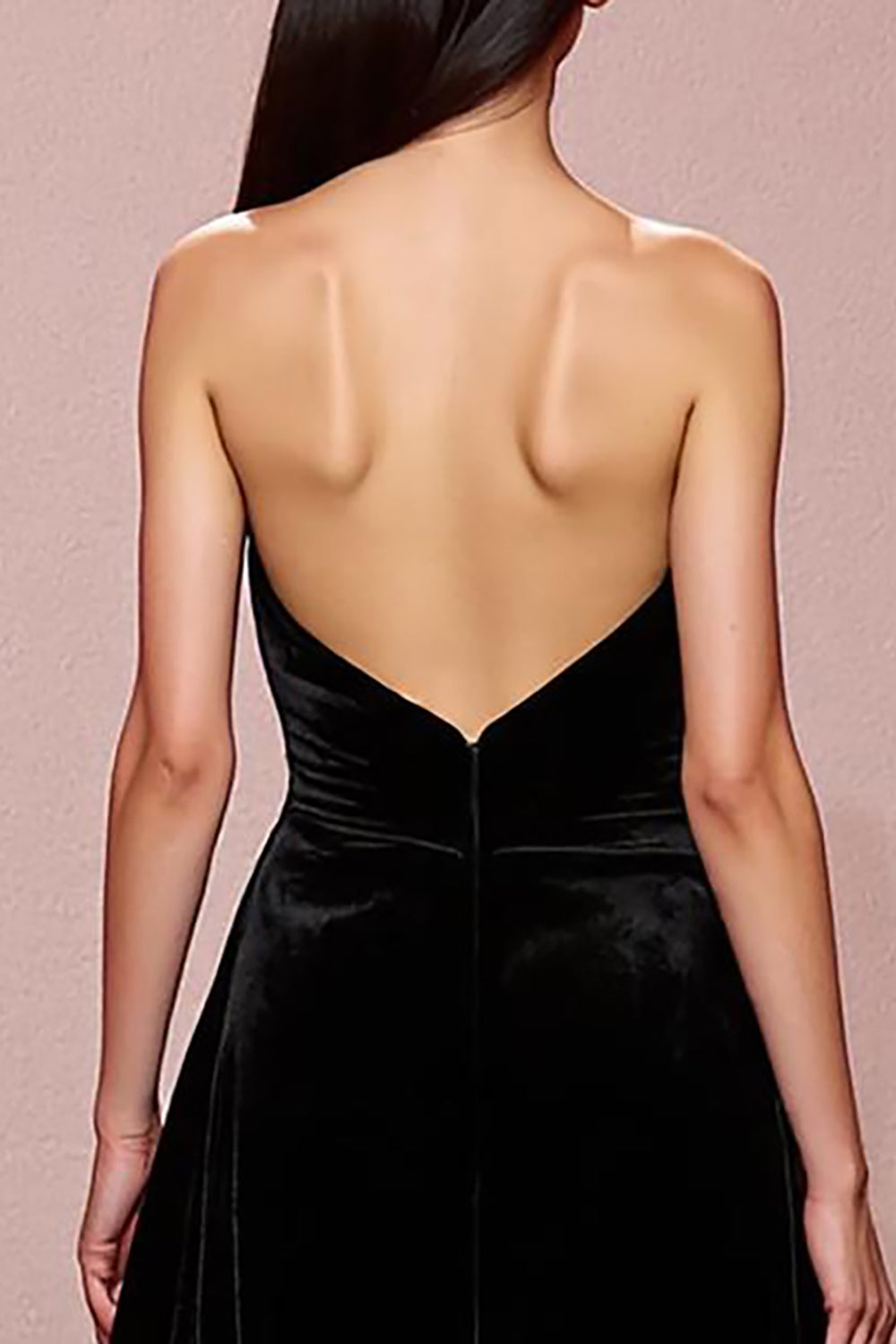 Simple Black Velvet Long Strapless Evening Dress