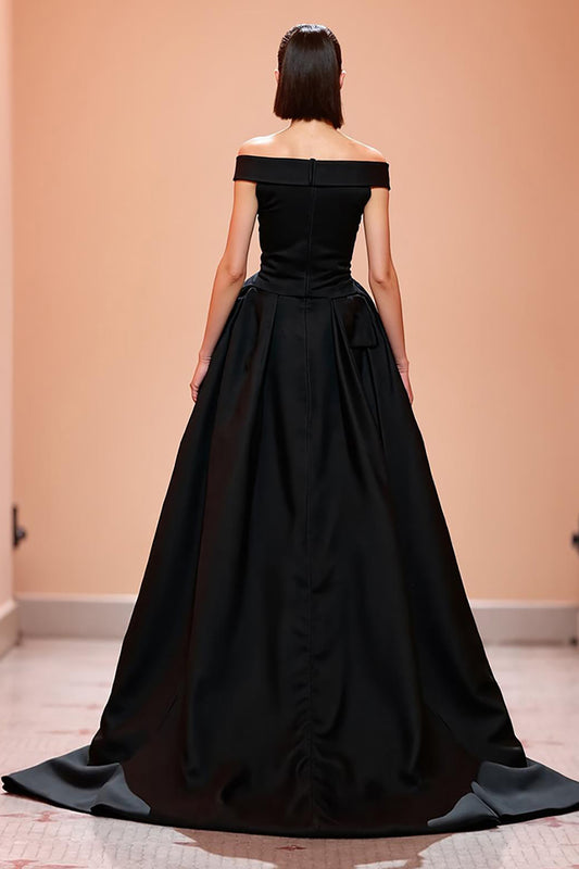 Black Corset Off the Shoulder Long Evening Dress with Slit