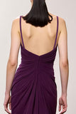Purple Sheath Ruched Chiffon Long Evening Dress with Slit