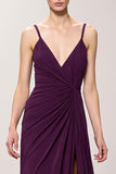 Purple Sheath Ruched Chiffon Long Evening Dress with Slit