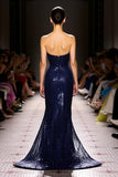 Sparkly Navy Sequin Sweetheart Mermaid Long Evening Dress
