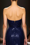 Sparkly Navy Sequin Sweetheart Mermaid Long Evening Dress