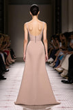 Simple Champagne Satin Mermaid Backless Long Evening Dress