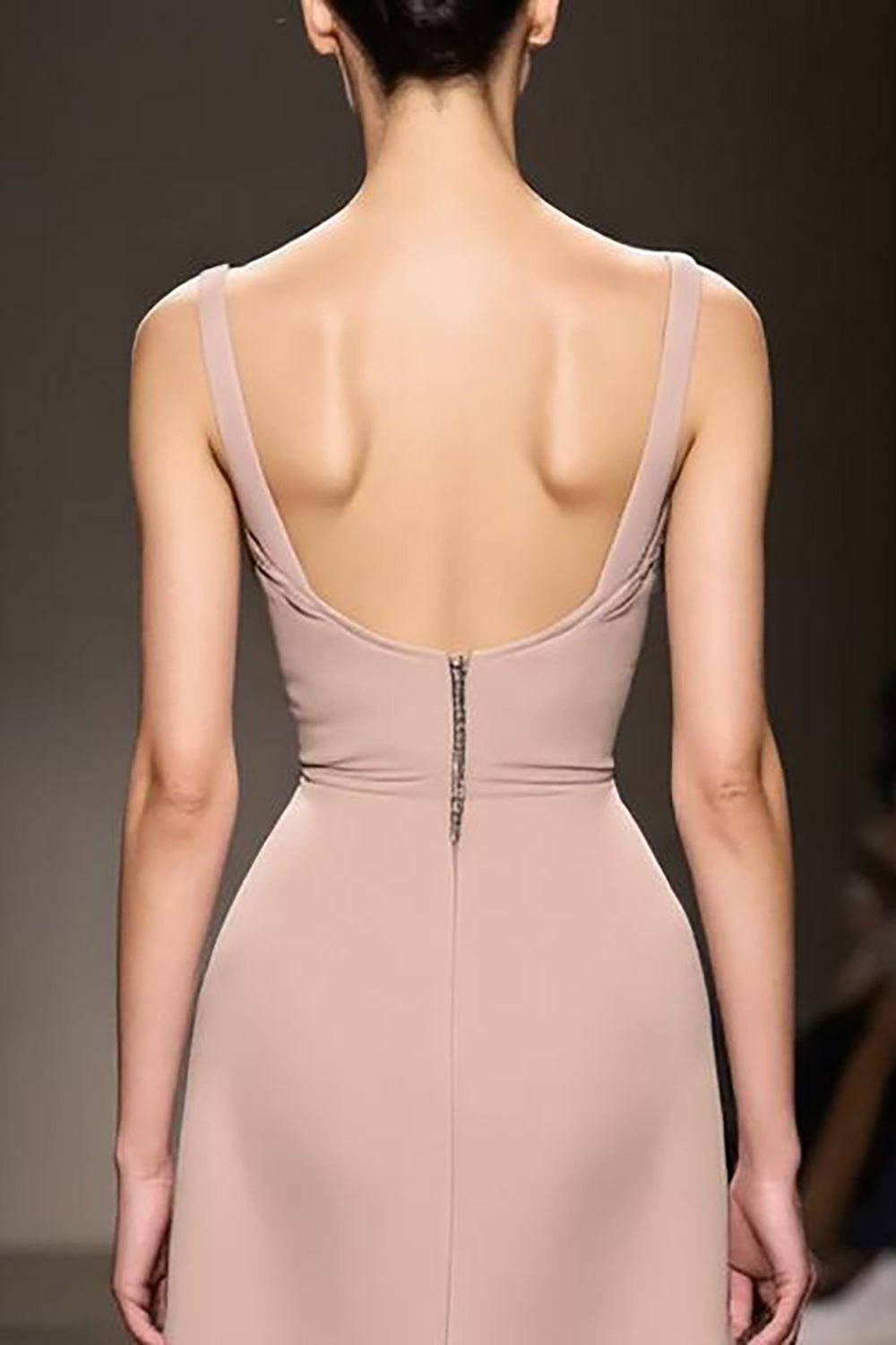 Simple Champagne Satin Mermaid Backless Long Evening Dress
