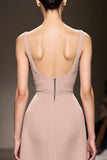 Simple Champagne Satin Mermaid Backless Long Evening Dress