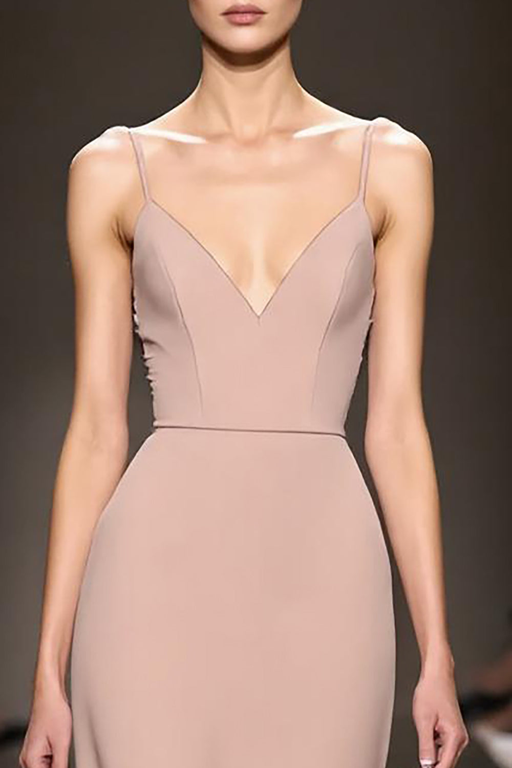Simple Champagne Satin Mermaid Backless Long Evening Dress