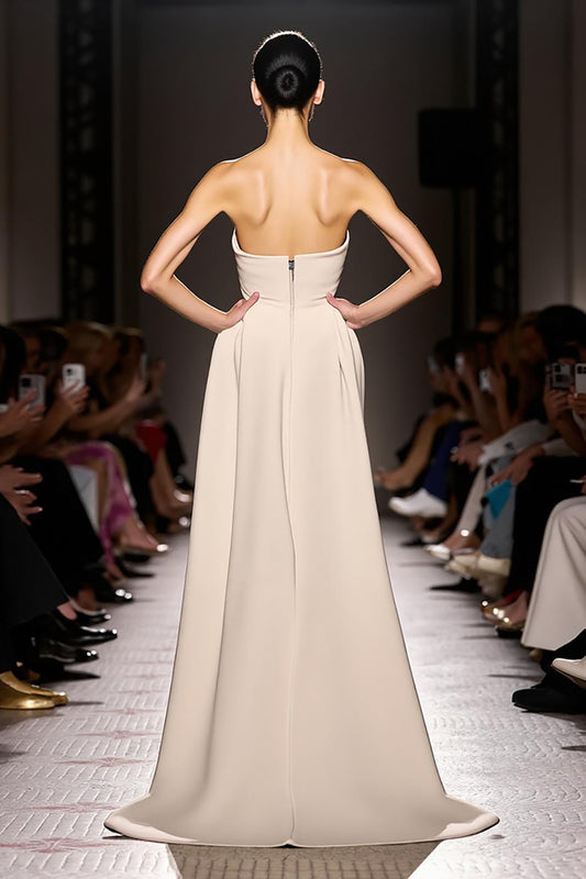 Simple Ivory Sheath Strapless Backless Satin Long Evening Dress