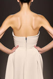 Simple Ivory Sheath Strapless Backless Satin Long Evening Dress