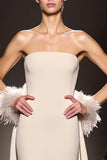 Simple Ivory Sheath Strapless Backless Satin Long Evening Dress